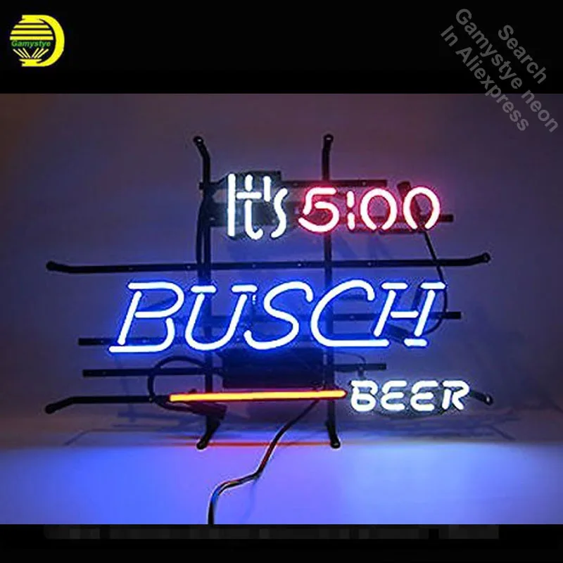 Neon Sign for It's 5 O'C lock Somewhere Busch Beer Neon Tube sign