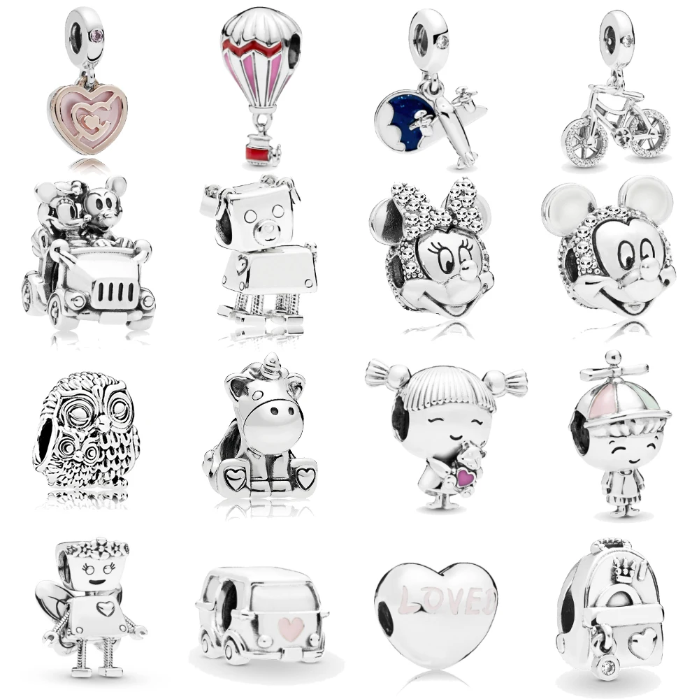

Free Shipping Aircraft Bicycle Mickey Unicorn Charms Beads Fit Pandora Bracelets & Necklace For Women DIY Lovers Jeweley