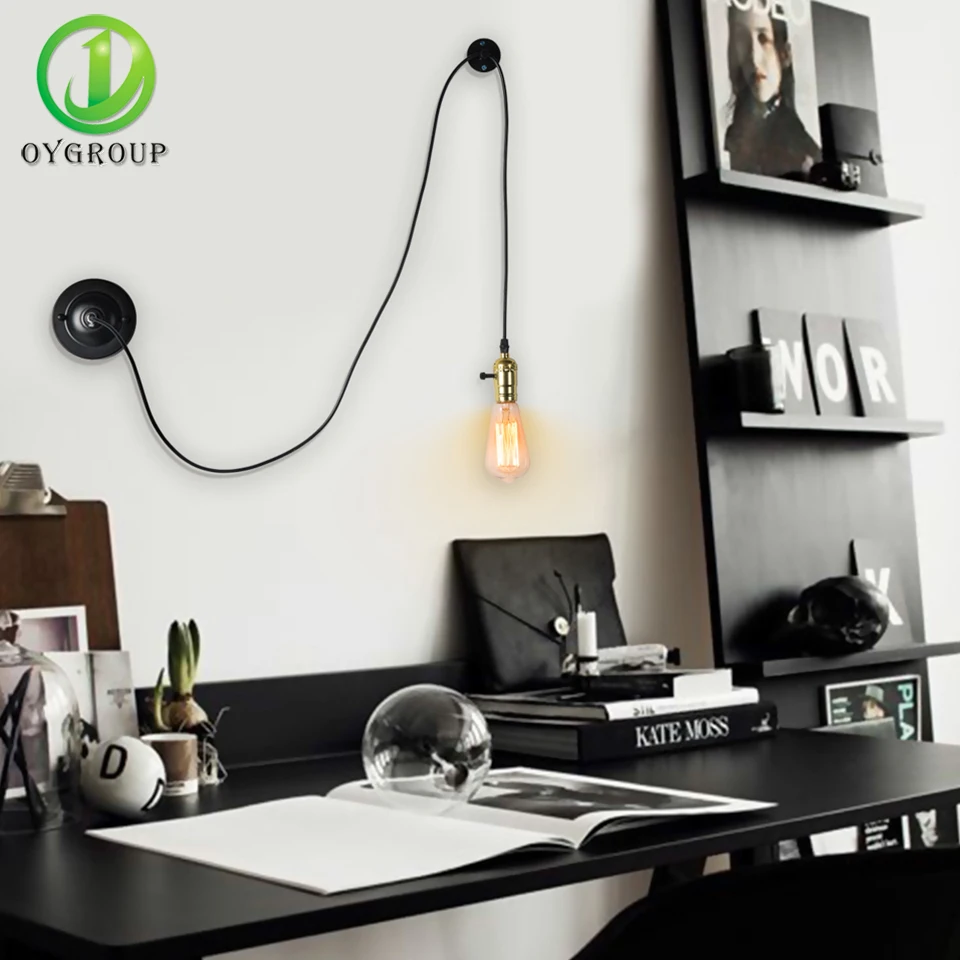

Black Vintage Europe Wall lamp Wire Line Hanging Wall light Indoor Home Decoration E27 Lighting Fixture for Bedroom Study Room