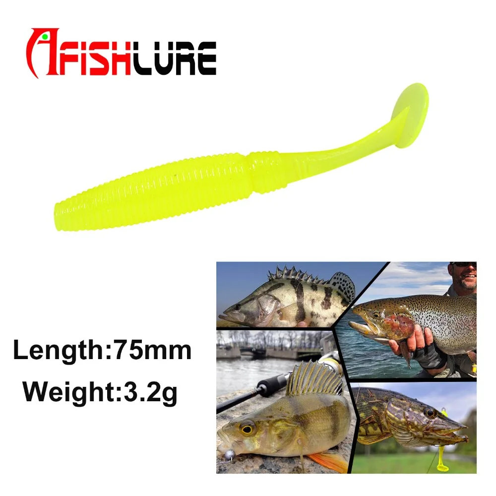 6 шт./лот Afishlure T Shad 75 мм 3 г воблеры силиконовая приманка весло хвост Мягкая приманка джиг голова Т Хвост мягкие насекомые поддельные приманки Texas Rig