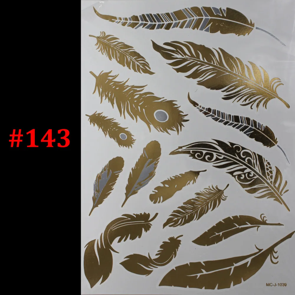 

1PC Flash Metallic Waterproof Tattoo Gold Silver Women Fashion Henna Peacock Feather Design Temporary Tattoo Stick Paster