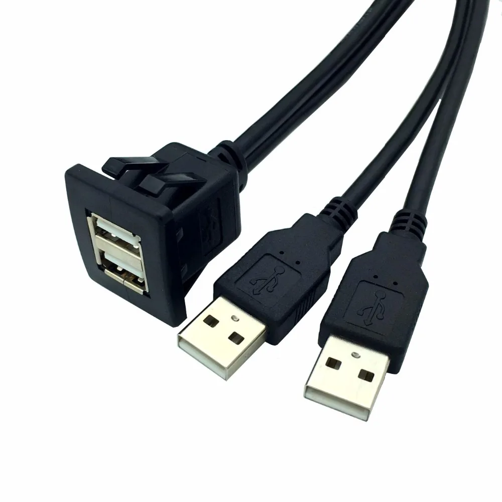 Flush Mount Dual USB 2.0 Dock Adapter Snap in USB 2.0 Extension Cable New