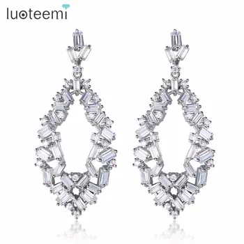 

LUOTEEMI Exquisite Big Drop Earrings for Woman Wedding Party Shiny CZ Rhombic New Luxury Female Jewelry Kolczyki Christmas Gift