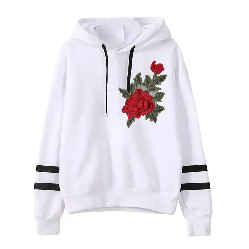 Rose embroidered hoodie women's Clearance