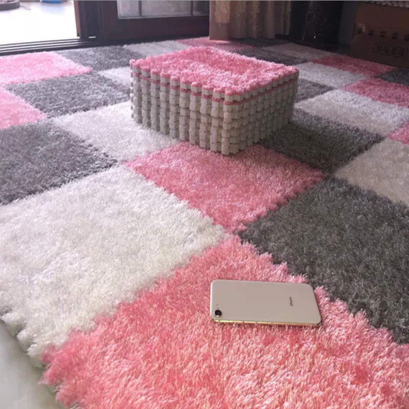 

30x30cm EVA Foam DIY Puzzle Mat Long Hair Villi Shaggy Carpet Jigsaw Mat Plush Warm Soft Area Rug Children Baby Playmats