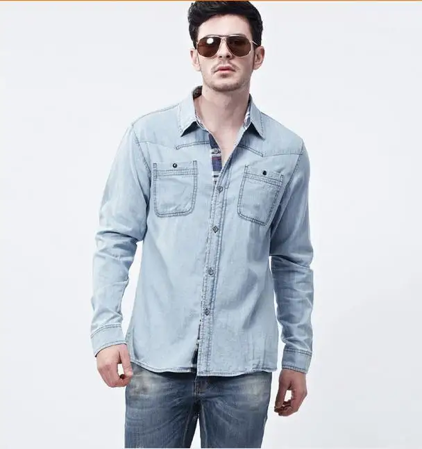 New Man Denim Dress Shirts Brand Design Men's Cowboy shirt Casual Men Jeans Shirts size M XXXL 