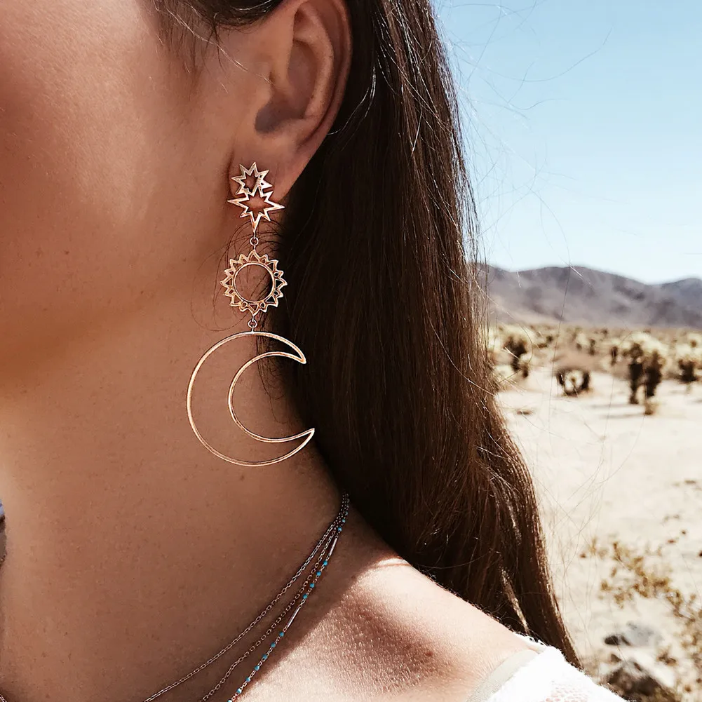 

Fashion Women Bohemia Star Sun Moon Hollow Earrings Metal Alloy Vintage Geometrpendientes pendientes mujer moda 2018 oreille #20