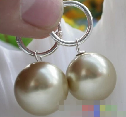 

free shipping 00209 GOLDEN ROUND SHELL PEARL DANGLE EARRING SILVER
