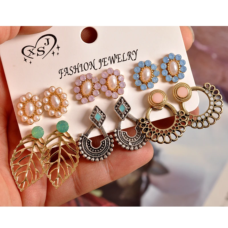 

New fashion women accessories wholesale girls party earrings beautiful mix-and-match 6 pairs /set earrings Christmas gifts