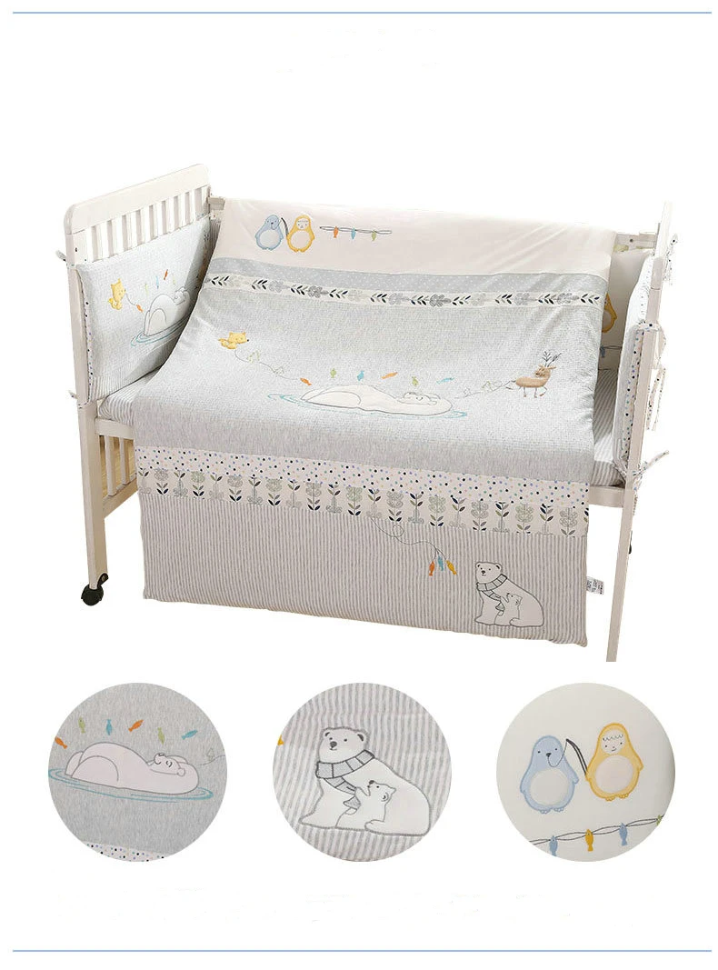 Хлопок+ трикотажный детский бампер, комплекты постельного белья, противоударные бамперы для новорожденных, мягкая дышащая кроватка, простыня, подушка, Одеяло Унисекс