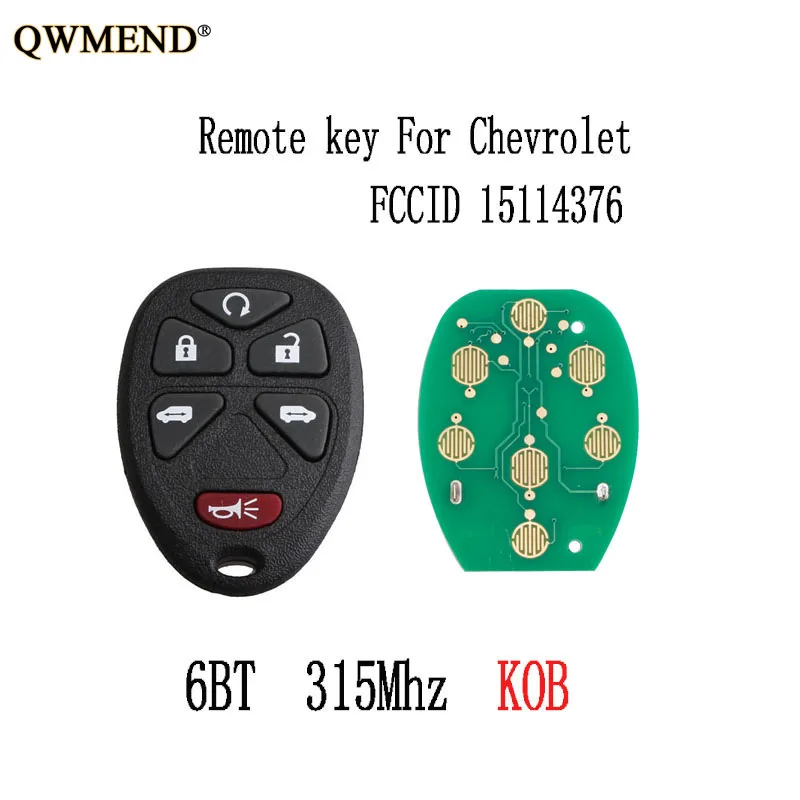 

QWMEND 2pcs*6BT 315Mhz Car Remote key DIY For Chevrolet Uplander - 2005 2006 2007 2008 2009 KOBGT04A 15114376 Original key