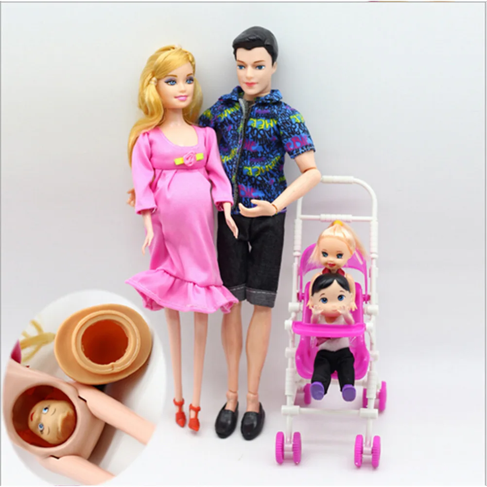 Игрушки семья карета настоящая Беременная кукла подарки 5 человек куклы костюмы - Цвет: Rose Red