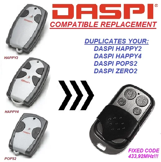 

for DASPI Happy2, Pops2, POPS433, Fixed Code Remote Control Duplicator 4 Channel 433.92MHz.
