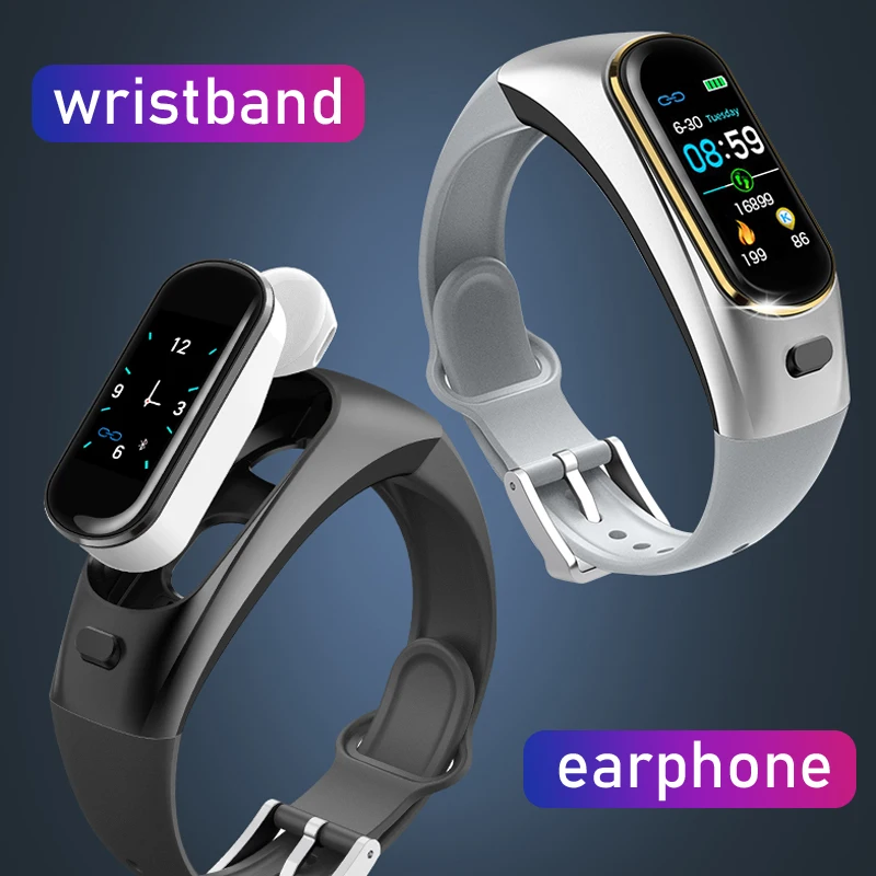 Wireless Bluetooth bracelet Earphones waterproof wristband Support Intelligent detection Heart rate Sports Smart band earphone