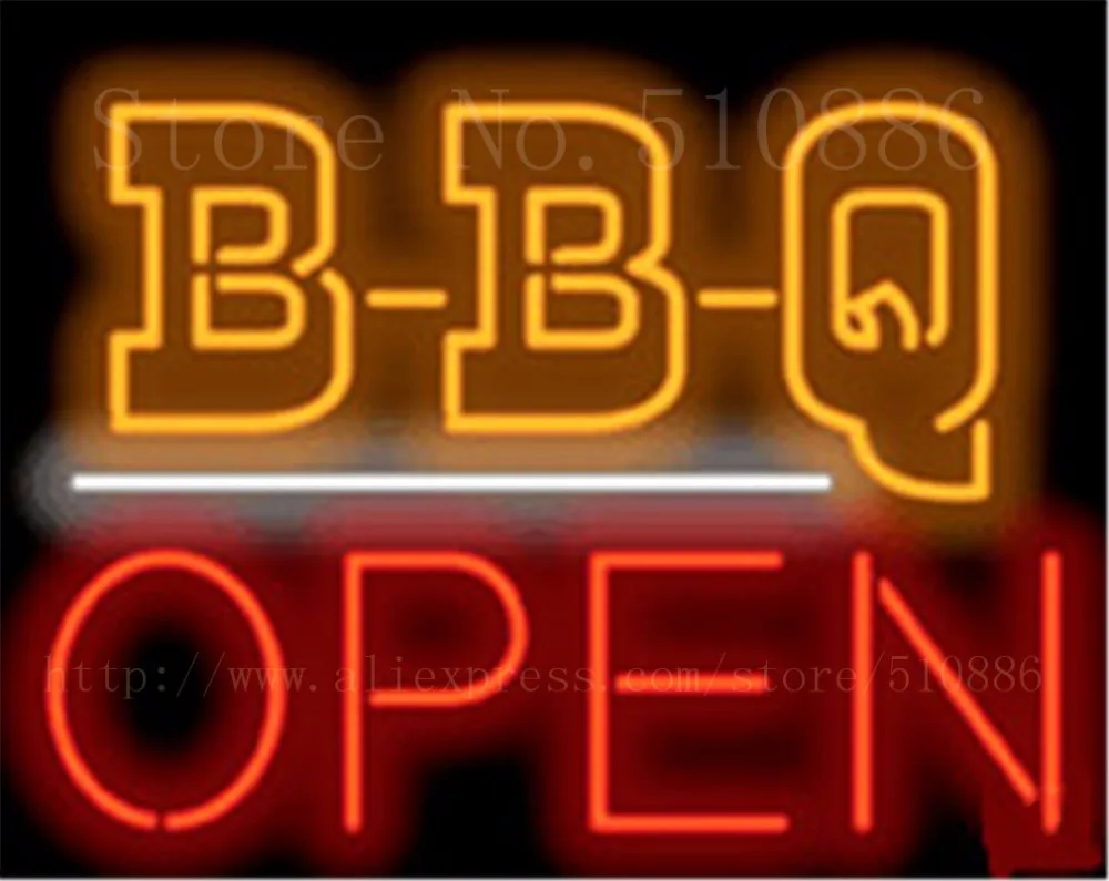 B B Q Open BBQ Barbeque Glass Tube neon sign Businese Handcrafted Light