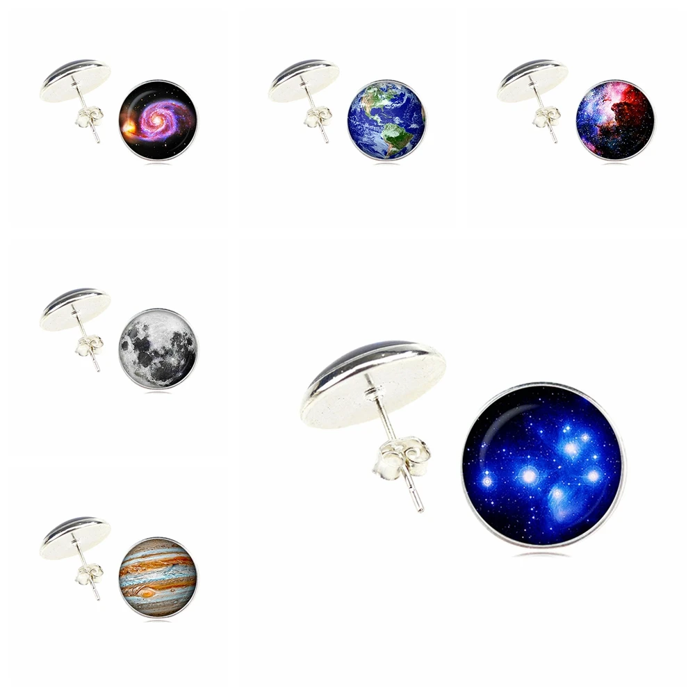 

Pleiades Star Cluster Glass Cabochon Stud Earings Pleiades Star Nebula Galaxy Jewelry Silver Plated