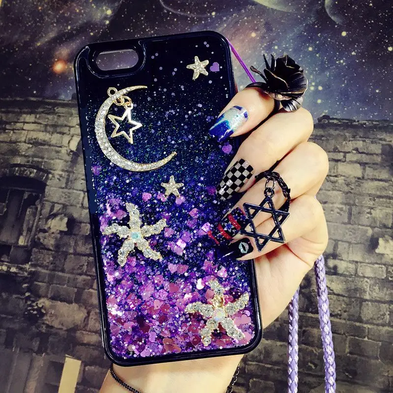 

Fashion Diamond Starfish Moon strap liquid quicksand phone case For OPPO A37 A39 A57 A59 A71 A73 A79 A83 F5 F7