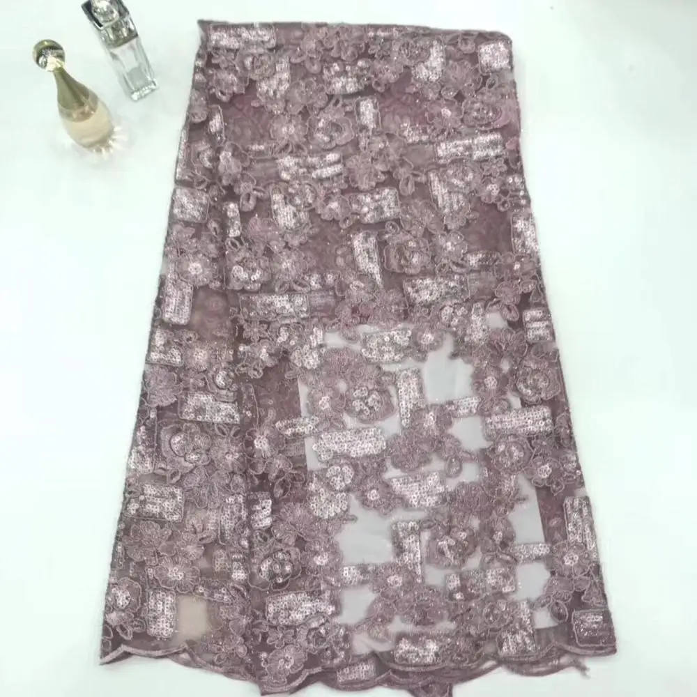 

2019 New Design African Lace Fabric High Quality French Embroidered Tulle Lace Fabric with Sequins (FJ-6-19
