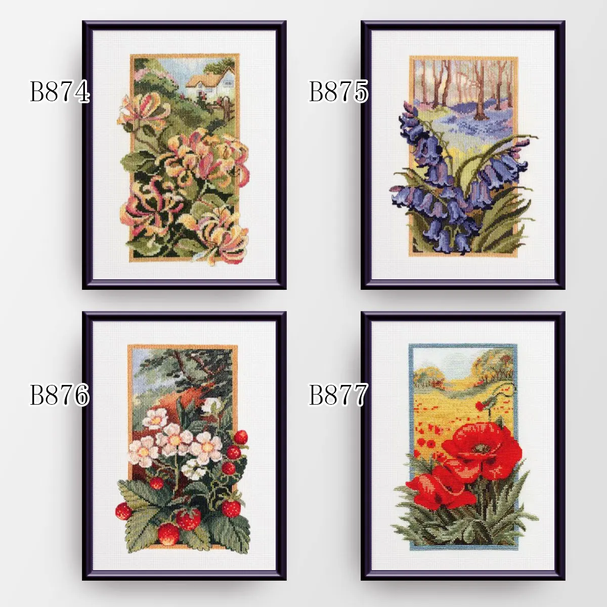 Fishxx Cross Stitch Kit B876 Plant Flowers Four Paintings B874-877 Living Room Manual Embroidery