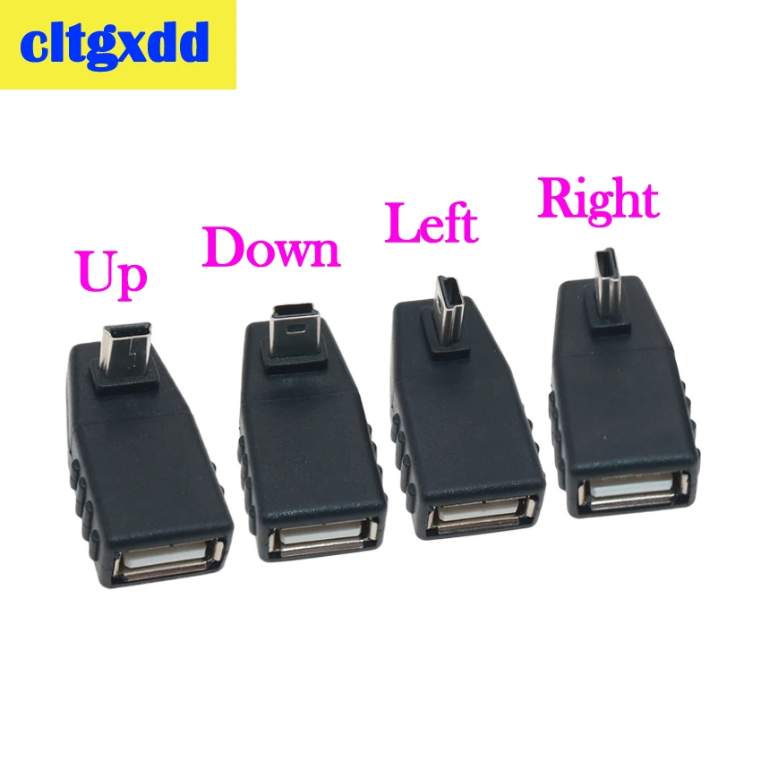 

cltgxdd USB Female to Mini V3 USB Male 90 Degree Down right Angle Left Angle UP OTG Adapter for Car AUX Tablet Black Connector