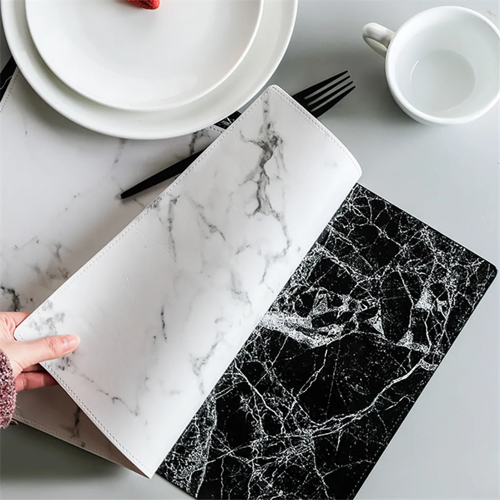 

Leather Dining Table Place Mats, Heat-Resistant Anti-Skid Kitchen Table Mats Marbled Leather Placemat Table Decoration T9#