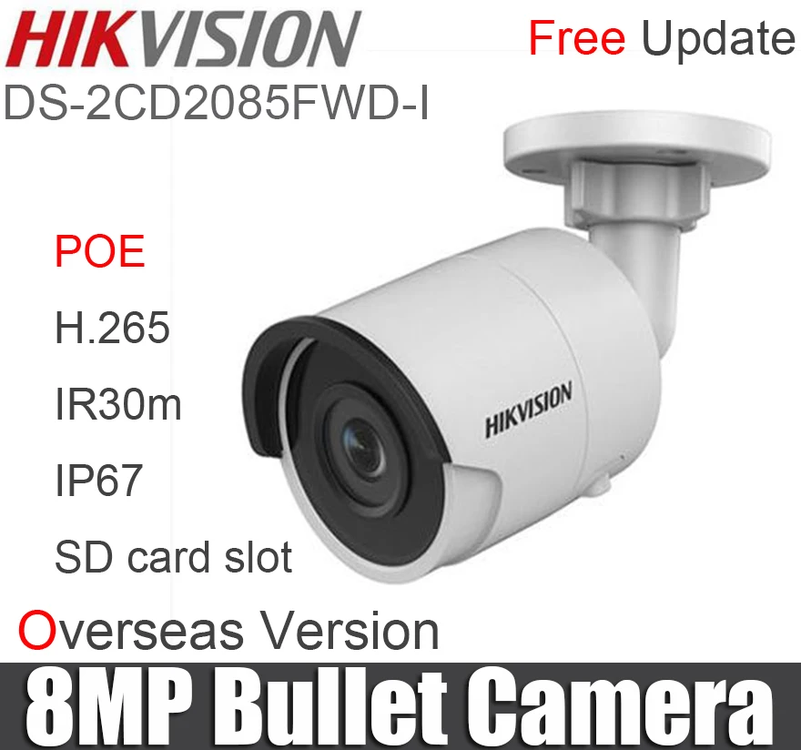 Hikvision DS-2CD2085FWD-I IP камера H.265 8MP пуля камера SD слот для карты с POE ИК диапазон 30 м CCTV камера наблюдения