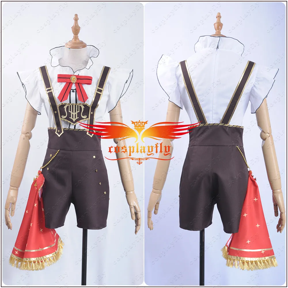 x_01Game LoveLive!Sunshine!! Aqours Bremen Band Watanabe You Cosplay Costume Women Ruffles Shirt Chocolate Rompers Overalls Hat  (1)