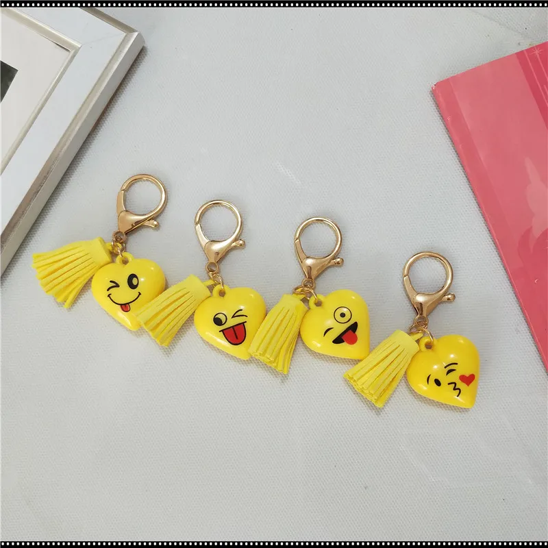 Funny Keychain Tassel Leather Cute Emoji Smiley Metal Keyring Pendant