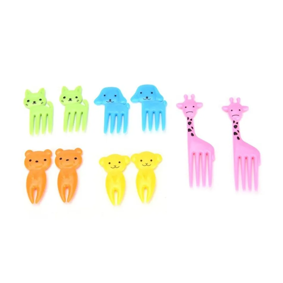 10pcs/pack Animal Farm Fruit Fork Mini Cartoon Children Snack Cake Dessert Food Fruit Pick Toothpick Bento Lunches Party Decor