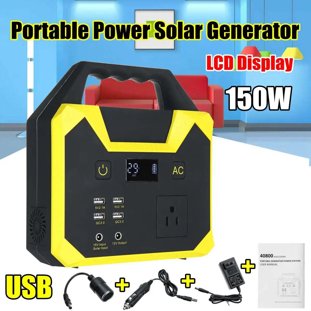 

UPS Portable Generator Power Supply 220V 40800mah 150WH 200W 15A Solar Energy Storage USB Charger Portable Power Solar Generator