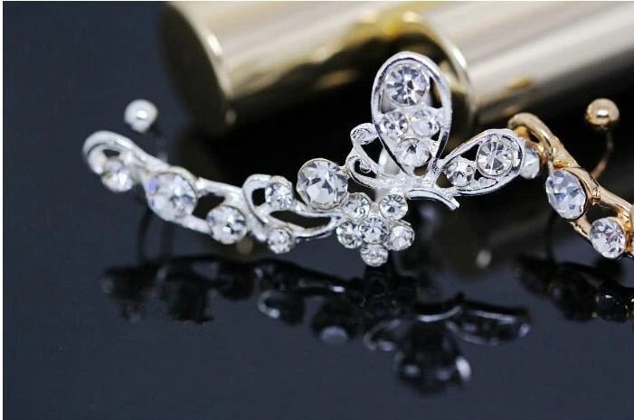 Серьги клипсы с бабочкой из горного хрусталя модные длинные односторонние