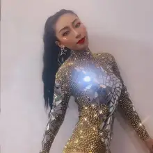 Женский сексуальный зеркальный боди для девушек, танцевальный сценический костюм, серебристый золотой купальник, Клубная одежда для выступлений