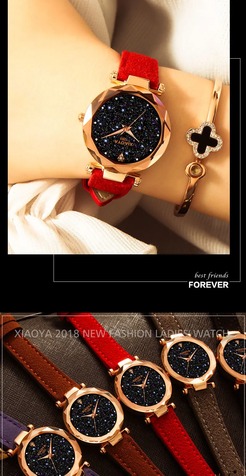Ladies Watch New Casual Fashion Quartz Watch Starry Sky Multicolor Leather Wristwatch Simple Designer Women Clock Orologio