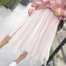 Новое поступление модные женские кружевные сетчатые юбки Эластичная Высокая талия юбка-пачка со складками А-юбка с асимметричным нижним краем 3 слоя сетки