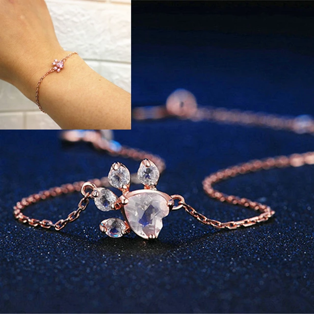 Hot Fashion Shiny Pink Bracelets Bear Jewelry Dog Paw Print Hot Fashion Shiny Pink Bracelets Bear Jewelry Dog Paw Print Female Rose Gold Small Animal