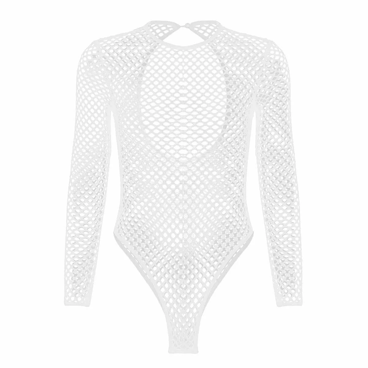 TiaoBug женский сетчатый Купальник гимнастический костюм прозрачный с длинным рукавом с высоким вырезом купальник сексуальный Монокини накидка пляжная - Цвет: White