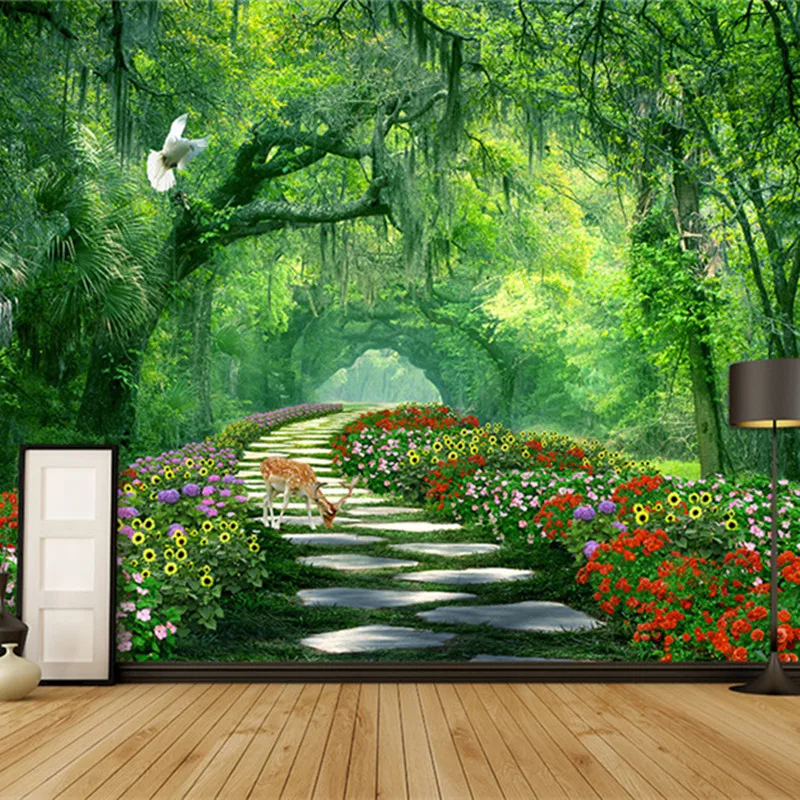 Large Custom Photo Wallpapers 3D Flower Wallpaper Nature Landscape Green Forest Tree Walls Murals Living Room Bedroom Home Decor