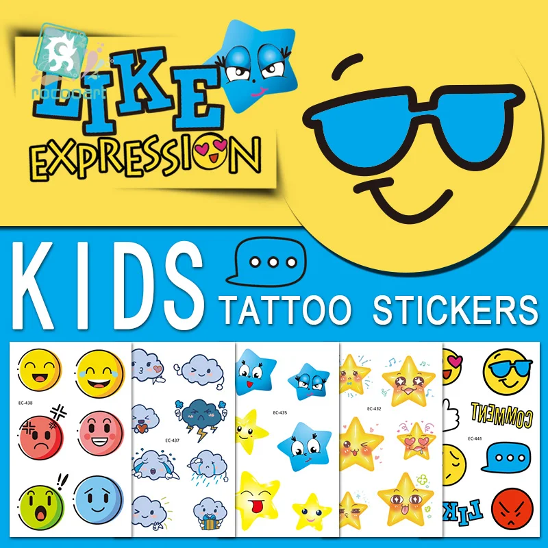

Fashion Expression series Waterproof Temporary Tattoos Kids Cartoon Stars Smiling FaceTattoo Stickers Children Fake Flash Taty