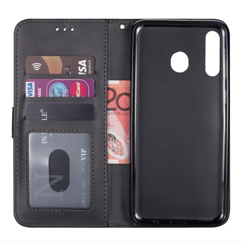  Cow PU Leather Zipper Flip Case For Samsung Galaxy A20E A40 Cover 3 Card Slots Stand Wrist Strap