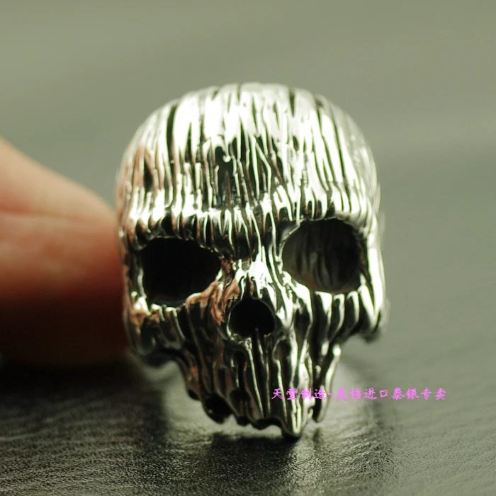 Череп древесины зерна череп мужской тайский серебряное кольцо 925 чистого серебра