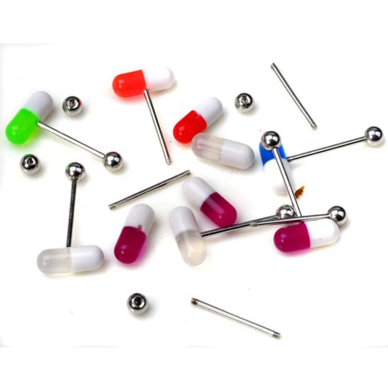 PINKSEE 10pc Wholesale Body Jewelry Lots Steel ACRYLIC TONGUE BAR UV Pill CAPSULE Pierce | Украшения и аксессуары