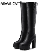 REAVE CAT/Размеры 32-42 Для женщин сапоги на молнии, на платформе Ботинки на каблуке Для женщин обувь холодная зима сапоги сексуальные Для женщин обувь Горячая A909