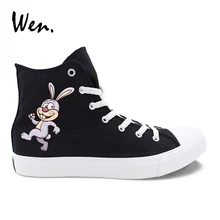 Вэнь дизайн мультяшный кролик черепаха гонка женская повседневная обувь черный белый человек парусиновые кроссовки Высокий Верх взрослых мальчик девочка плоский