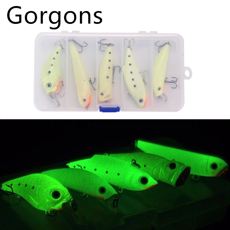 

Gorgons Fishing Tackle Set 5pcs Jerkbait Minnow Crankbait Pencil Popper Lepless Crank Luminous Fishing Lure Kit