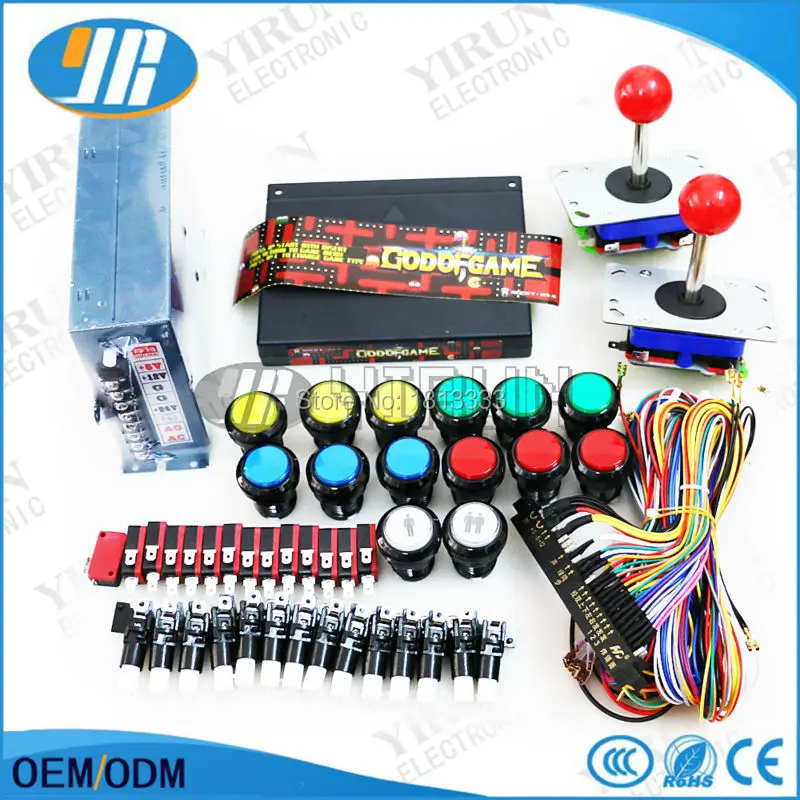 

Arcade mame DIY KIT FOR 2 players 900 in 1 game PCB 12V 6A power supply jamma wire arcade joystck LED button to Jamma