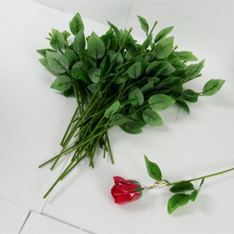 100 шт./лот, искусственные листья, стебель розы, пластиковая Цветочная ветка, держащая цветок розы, свадебное украшение