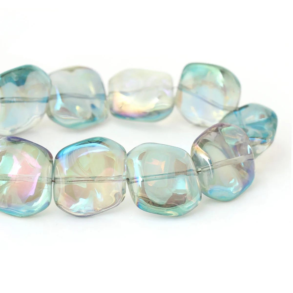 

Glass Loose Beads Irregular Green AB Color Transparent About 18mm(6/8")x 17mm(5/8"),Hole: Approx 1.1mm,20 PCs