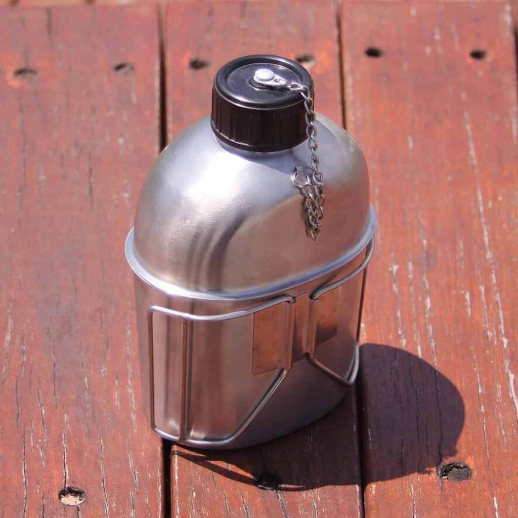 Outdoor Camping Stainless Steel 1L Kettle and 0.6L Water Cup Set for Outdoor Adventures Camping Hiking Picnic BBQ Tableware