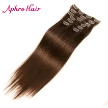 Aphro Hair Non-Remy Clip in Hair Extensions Brazilian Straight Hair 100% Human Hair 7pcs/set 70g Thick Clips Ins #1#1B#2#4