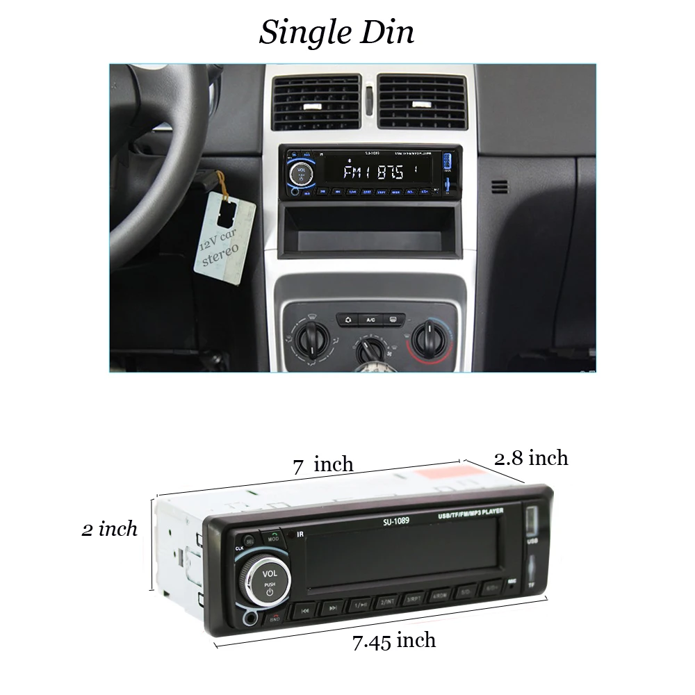 Hikity 12V 1din Autoradio Bluetooth Car Stereo Radio MP3 Player Support BT/FM/USB/SD Remote Control Hands-free Call Time Display